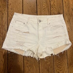 American Eagle Outfitters Women's Cream Distressed Shorts